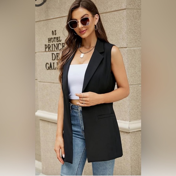 Limited xs Extra Small black lined long vest sleeveless blazer one button - Picture 3 of 13
